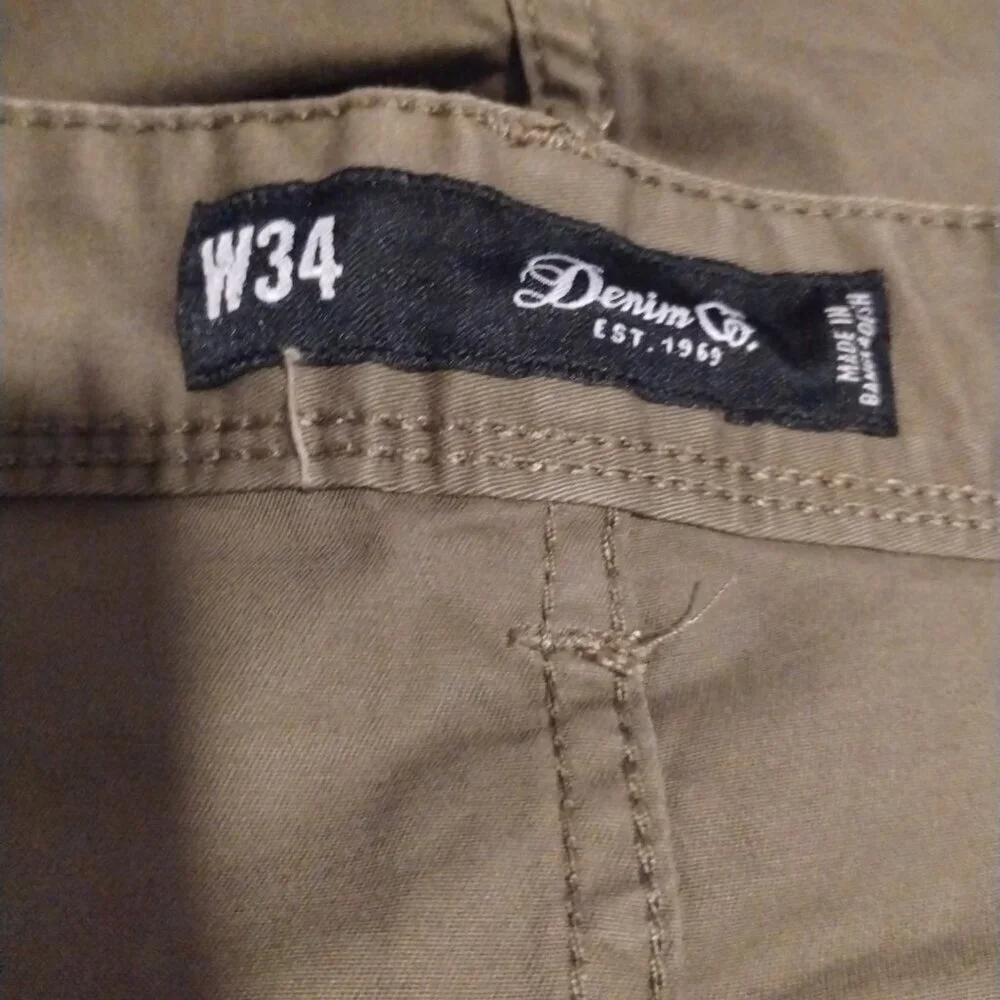 Denim Co Khaki‎ Utility Army Cargo Shorts Size 34 Multi Pockets Outdoor Casual
